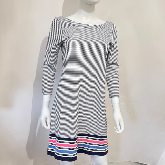 Lilly Pulitzer Shift Dress Womens Small White Blue Pin Stripe Knit 3/4 Sleeve - Picture 8 of 9